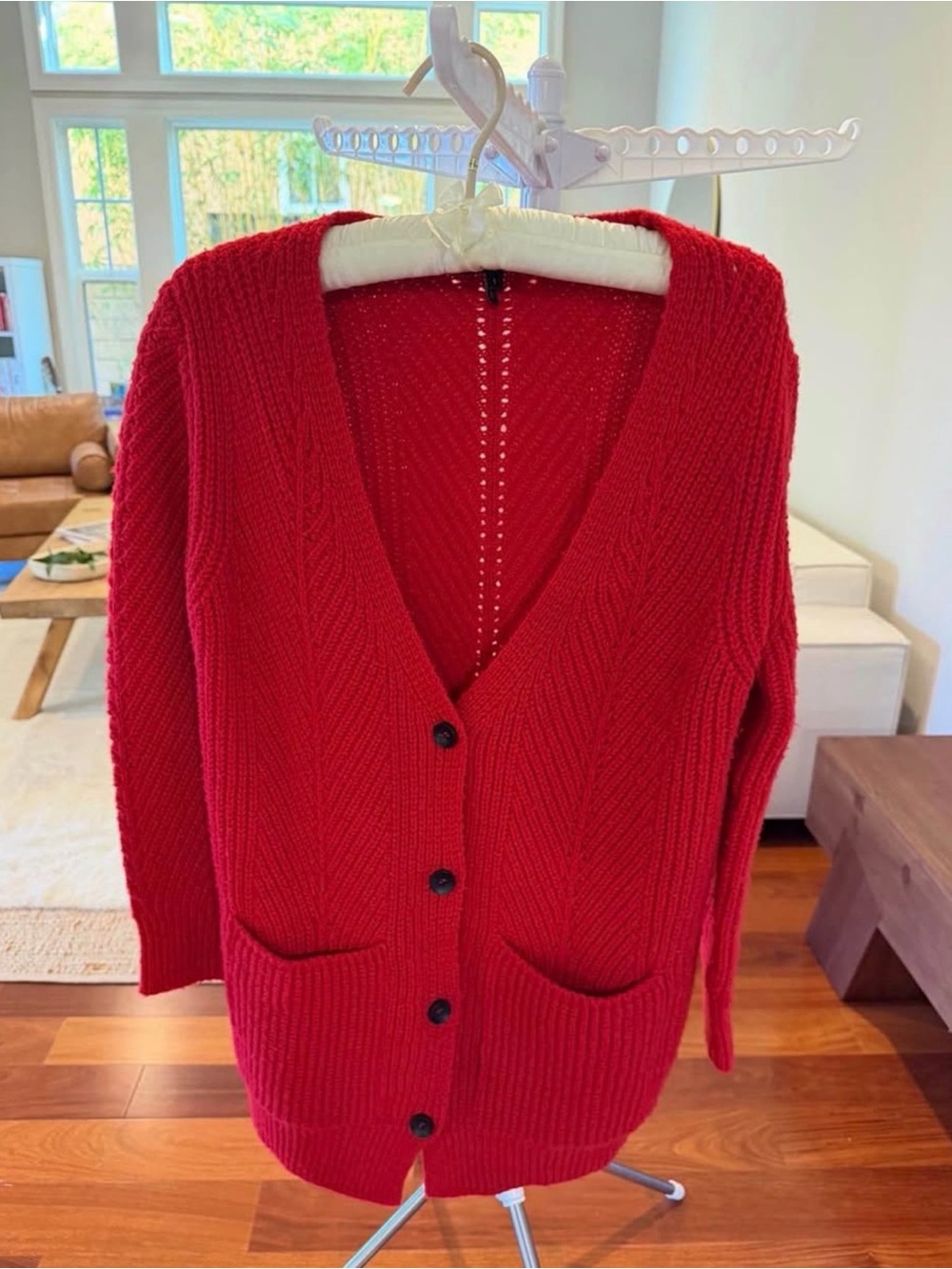 Maje Red V-Neck Button Front Cardigan